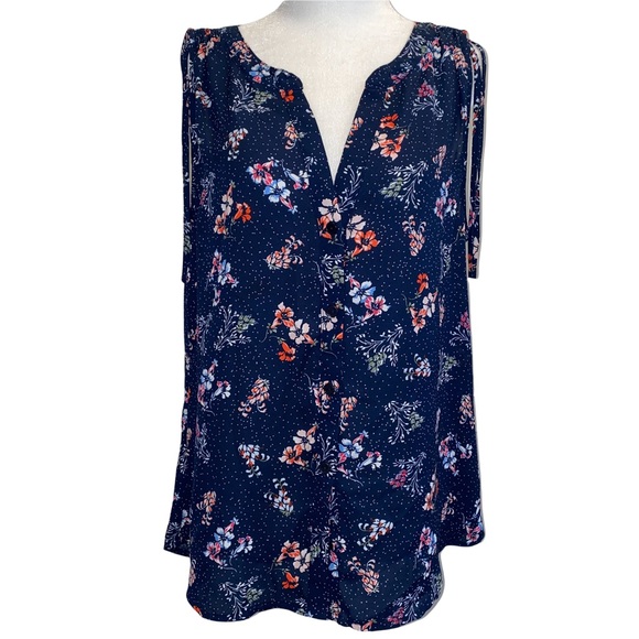 Sanctuary Sleeveless Navy Polka Dot and Floral Print Blouse M - Picture 5 of 15